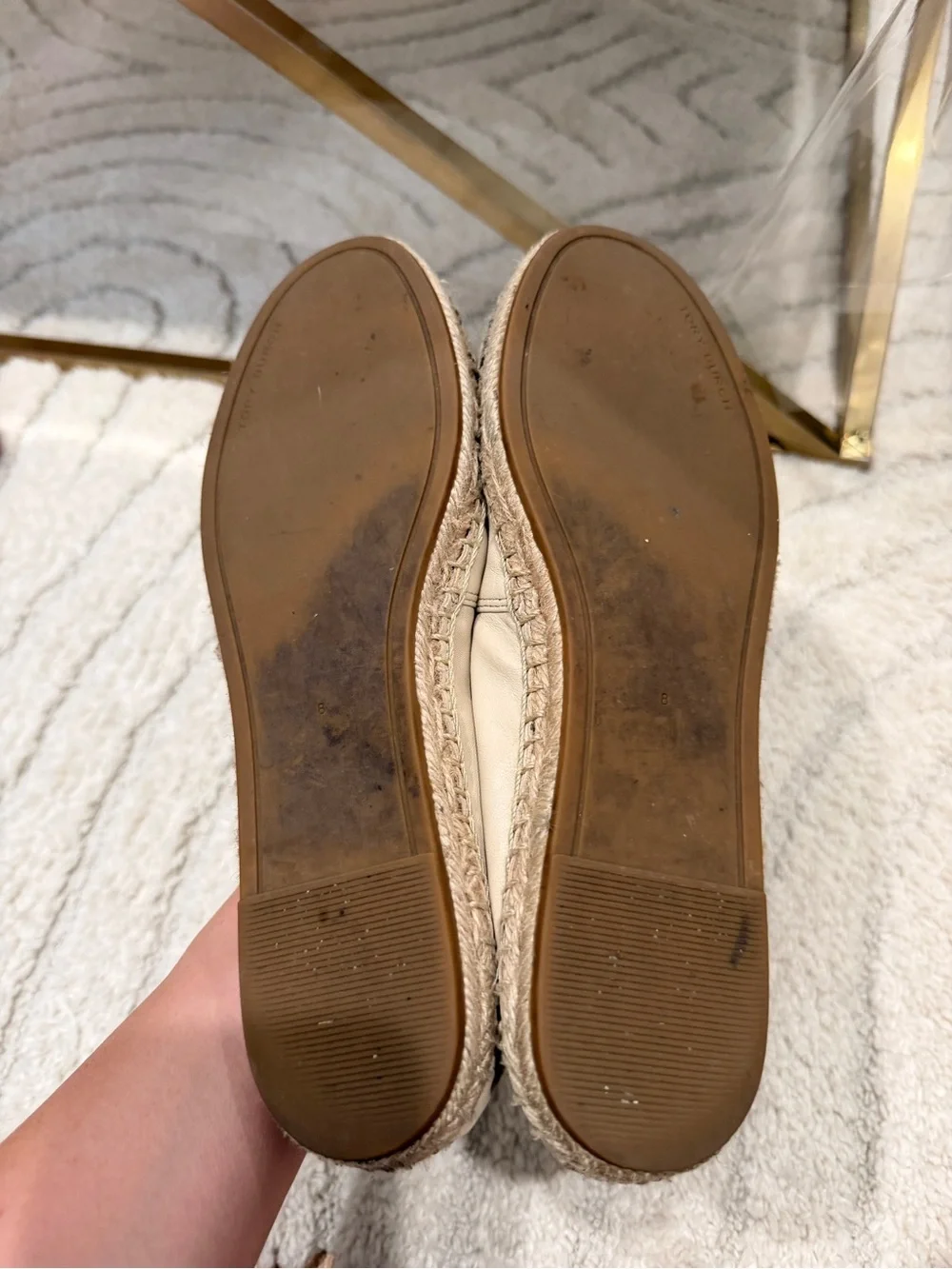 Tory Burch Colorblock Beige and Black Leather Espadrille Flats in sz. 8